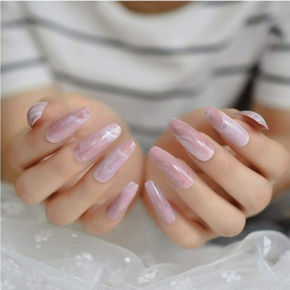 EXTRA LONG MARBLE COFFIN 💅 NAILS PRESS ON GLUE ON - Picture 2 of 10